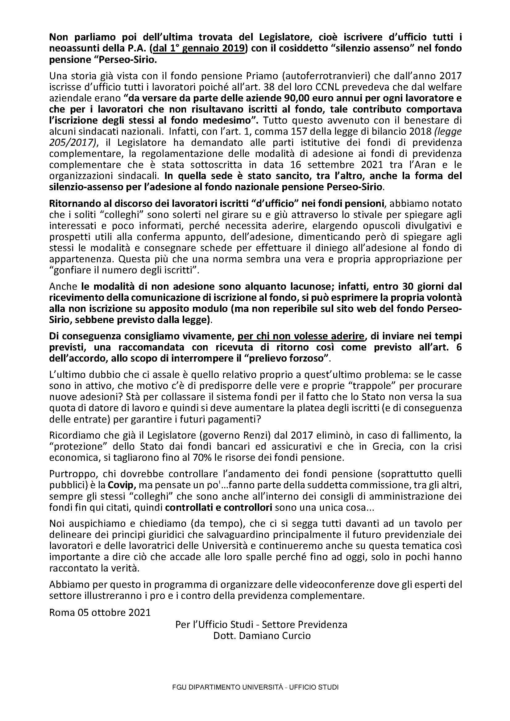 perseo-sirio.-silenzio-assenso-ottobre-2021_pagina_2 NOTA DELL'UFFICIO STUDI FGU Università - PREVIDENZA COMPLEMENTARE: IL SILENZIO ASSENSO L’AVEVAMO PREVISTO, L’AVEVAMO DETTO…, E’ PURTROPPO AVVENUTO