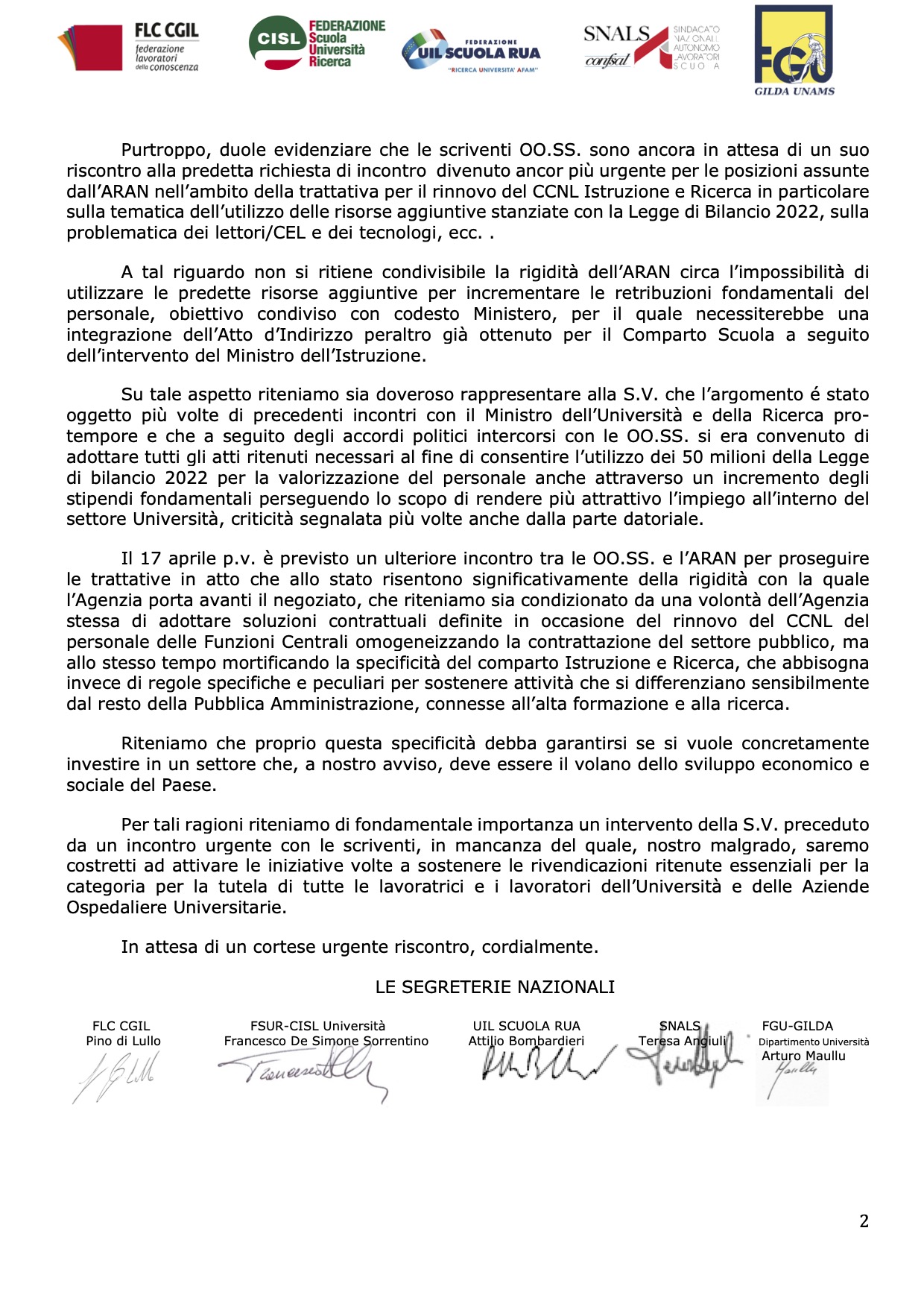 pag-2.al-ministro-bernini- COMUNICATO SINDACALE UNITARIO DEL 7 APRILE 2023  - LETTERA INVIATA AL MINISTRO BERNINI  MUR